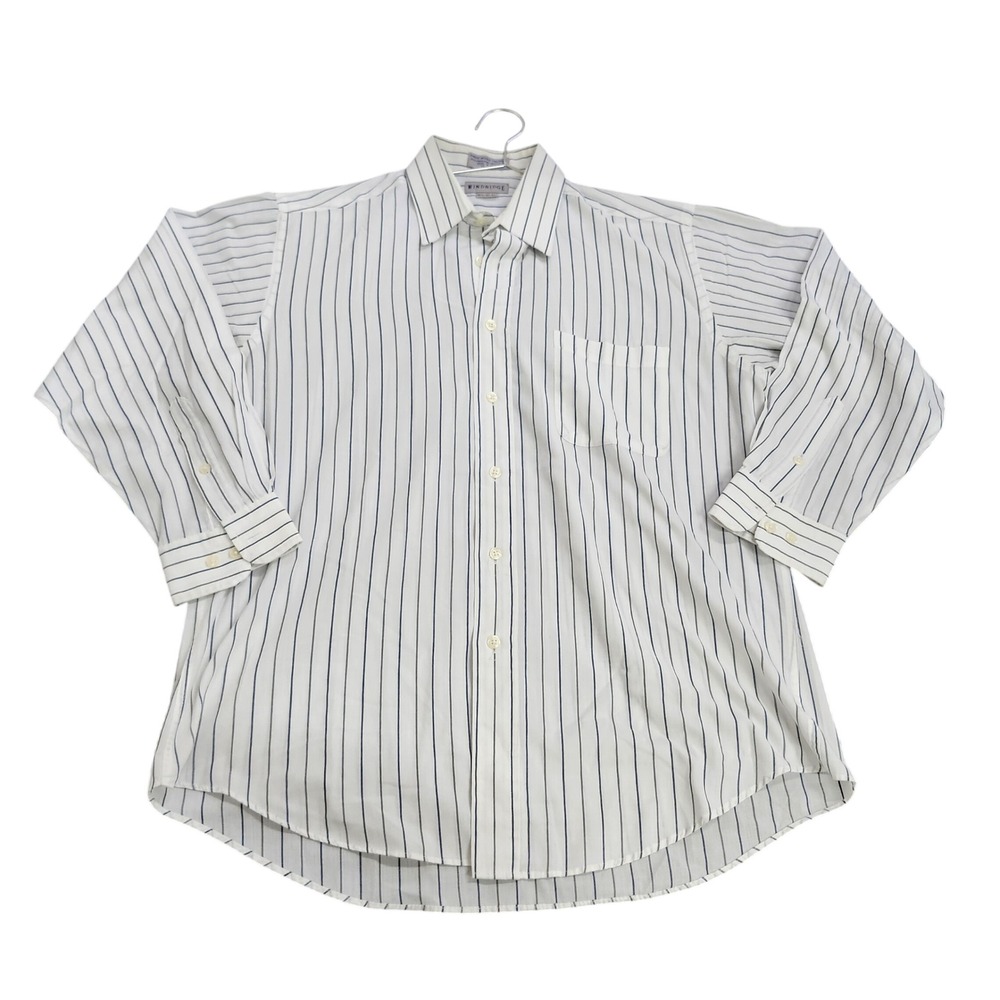 Windridge Mens Pinstripe Button Down Dress Shirt White Navy Blue 16.5 32/33